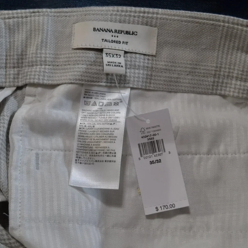 Men's -Tailored-Fit, Linen-Blend Plaid Suit Trouser from Banana Republic